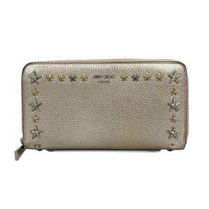 Auth JIMMY CHOO Pippa UUR 0C9096 Gold Leather Long Wallet